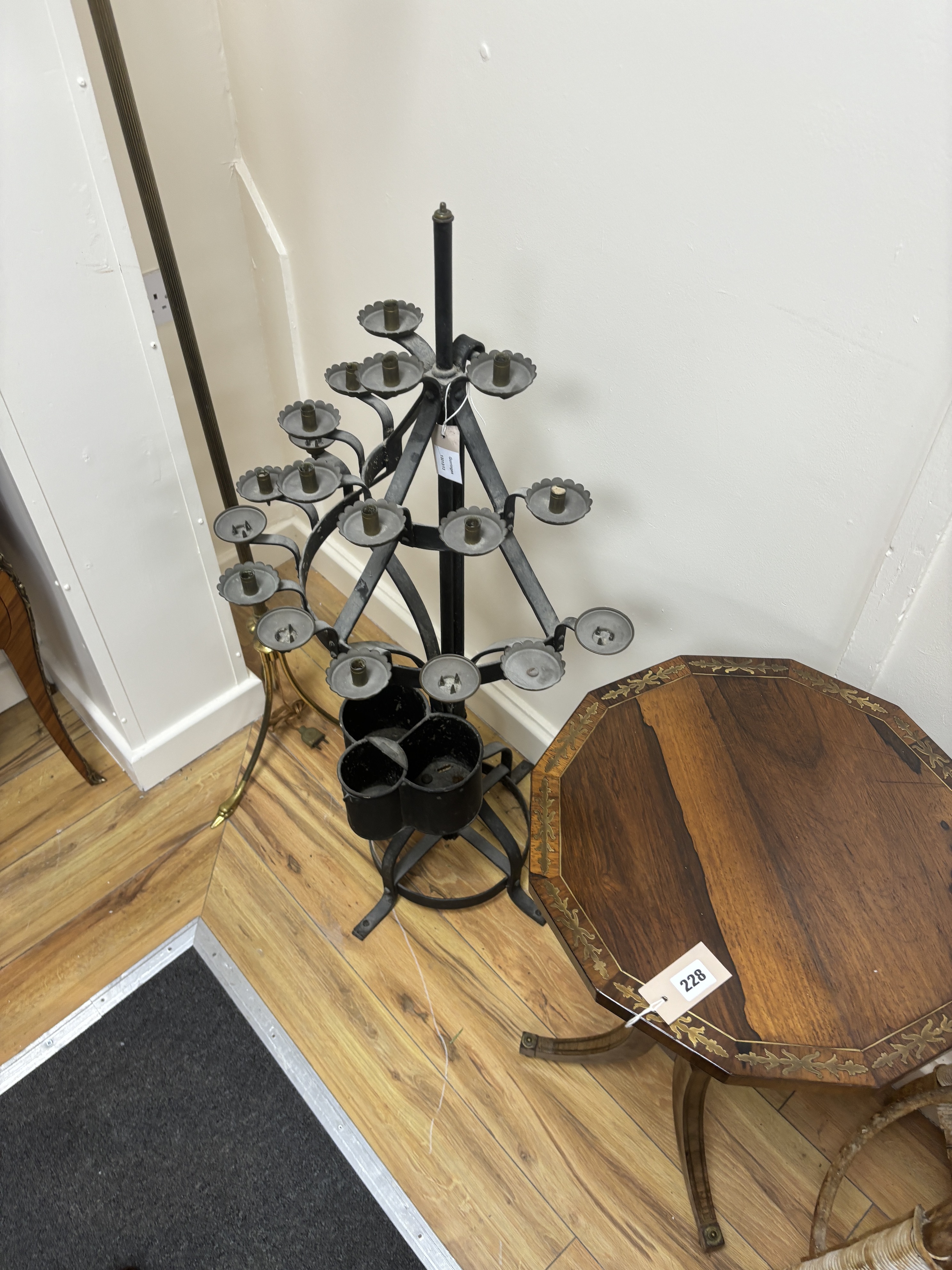 A wrought iron candlestand, height 107cm